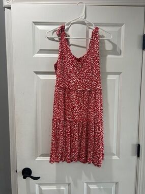 Lascana Red Printed Mini Dress - Casual Summer Tiered Sundress